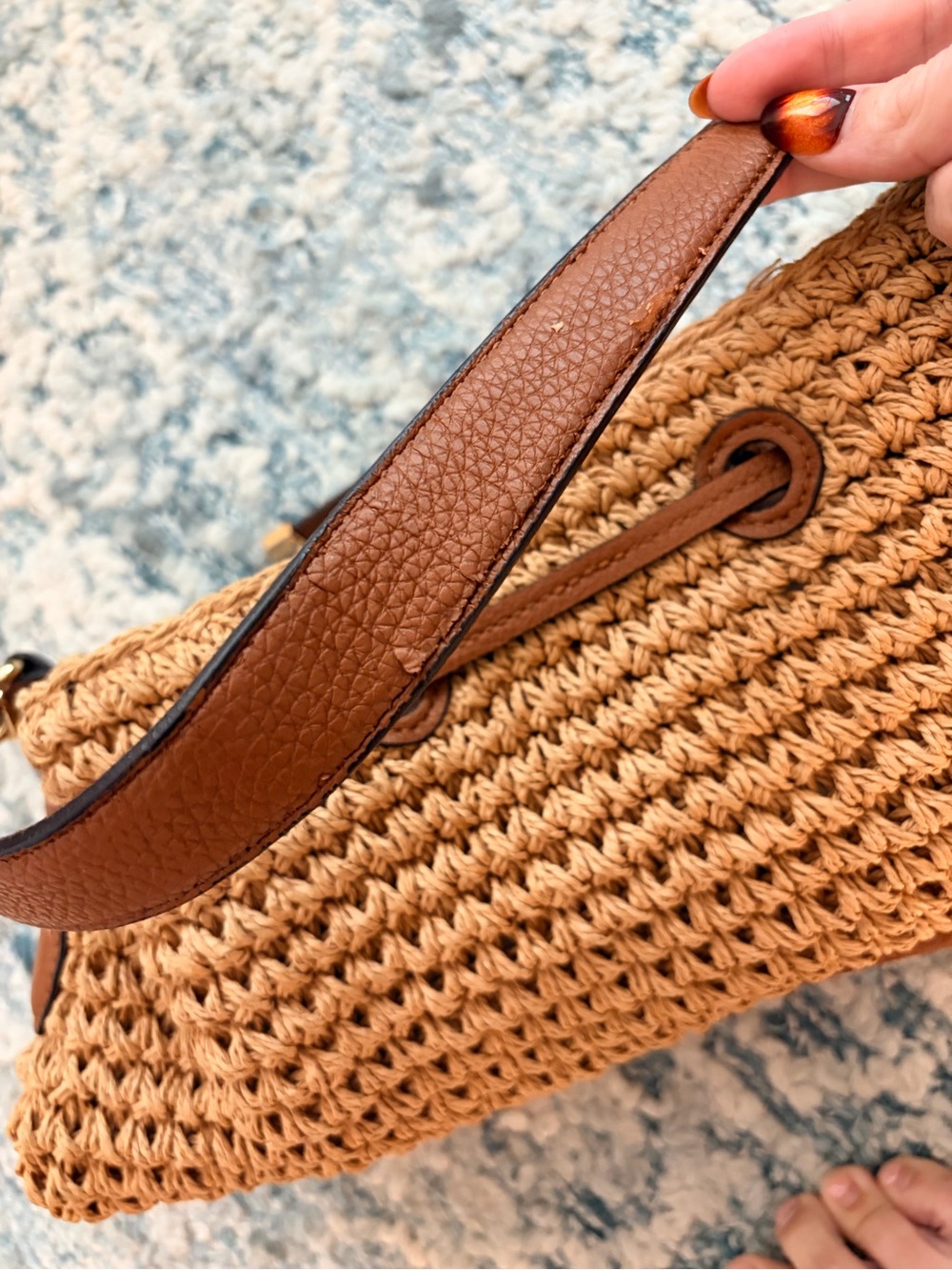 Lauren Ralph Lauren Straw Debby Drawstring Bag in Tan - Picture 9 of 11